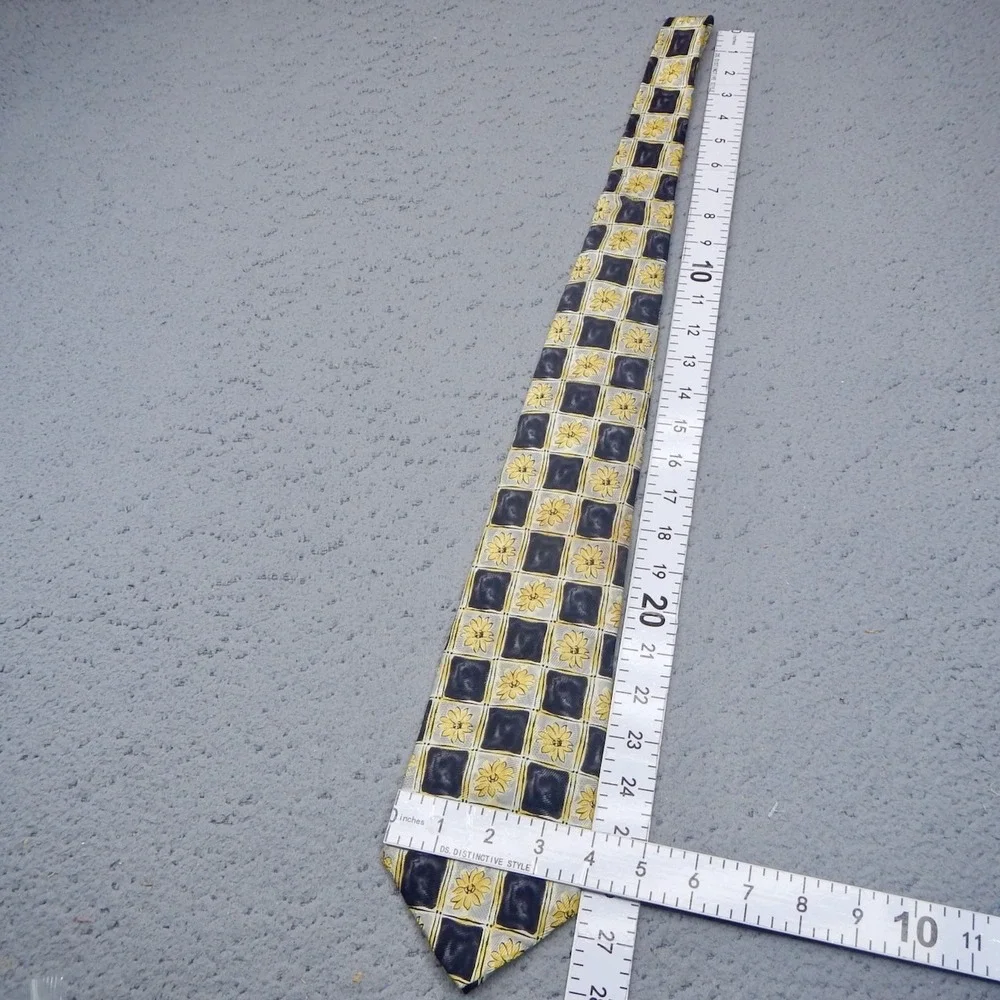 Monsieur Givenchy Tie Blue Yellow Floral Grid Jacquard Silk Classic Geometric